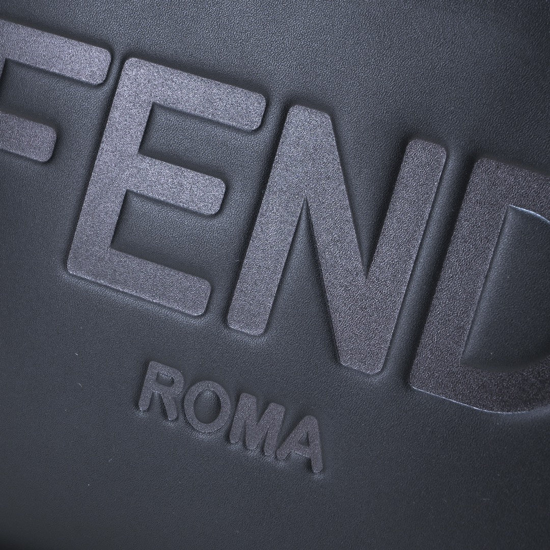 Fendi Sunshine Shopper Small Black Leather Tote Bag