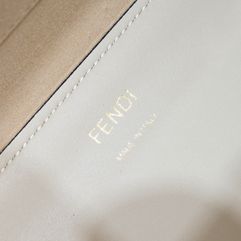 Fendi Sunshine Medium Shopper Bag - White Canvas Tote with Tortoiseshell Handles