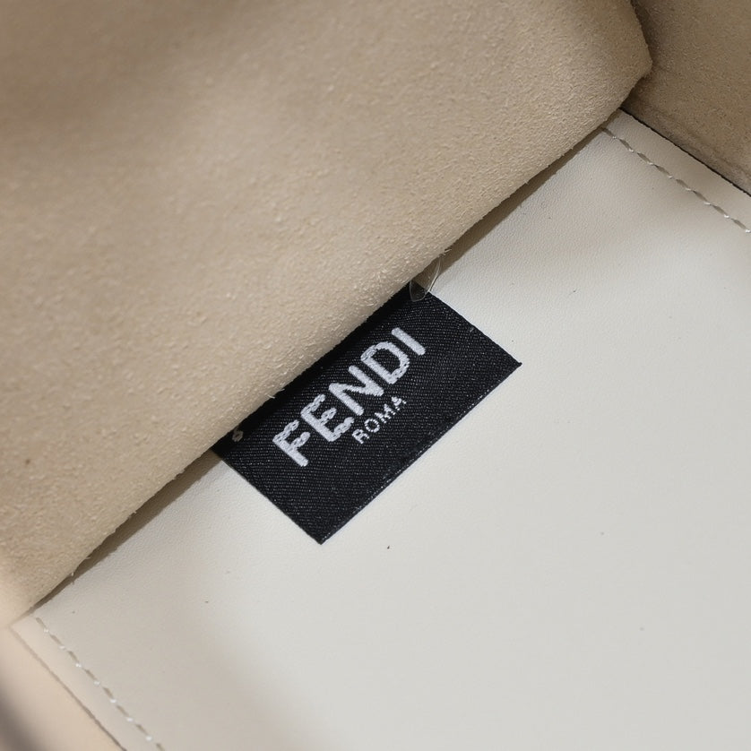 Fendi Sunshine Medium Shopper Bag - White Canvas Tote with Tortoiseshell Handles