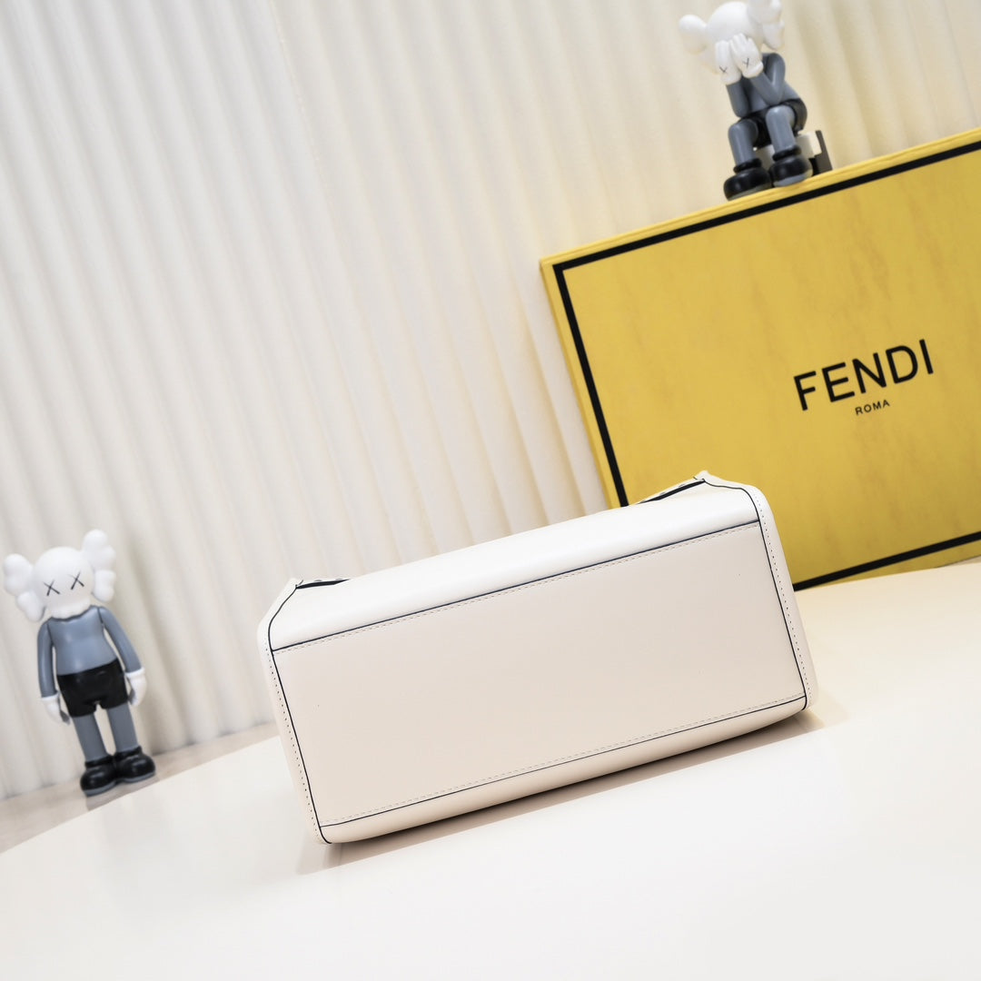 Fendi Sunshine Medium Shopper Bag - White Canvas Tote with Tortoiseshell Handles