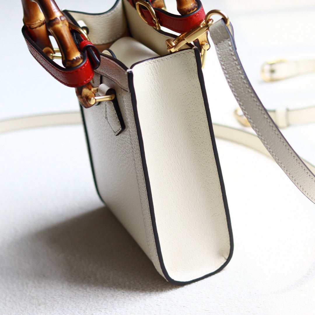 Gucci Diana Mini Tote Bag - White Leather with Bamboo Handles