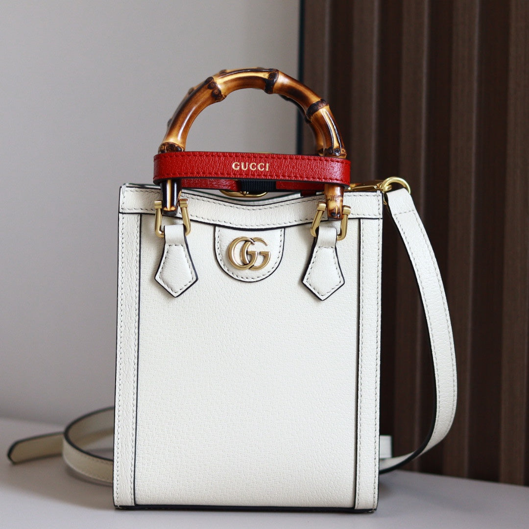 Gucci Diana Mini Tote Bag - White Leather with Bamboo Handles
