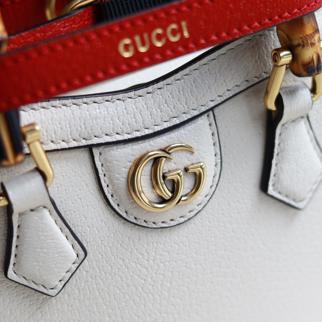 Gucci Diana Mini Tote Bag - White Leather with Bamboo Handles