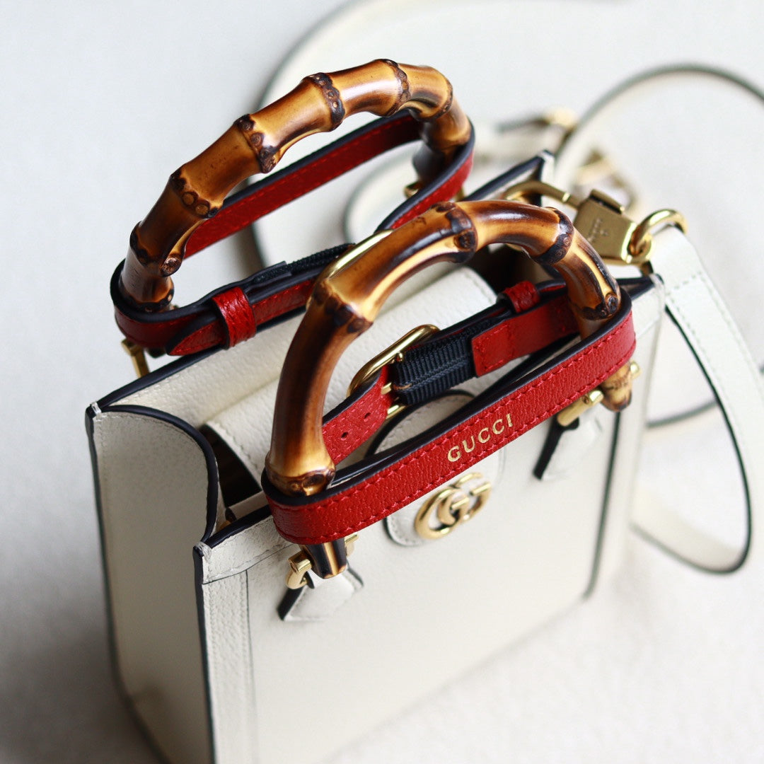 Gucci Diana Mini Tote Bag - White Leather with Bamboo Handles