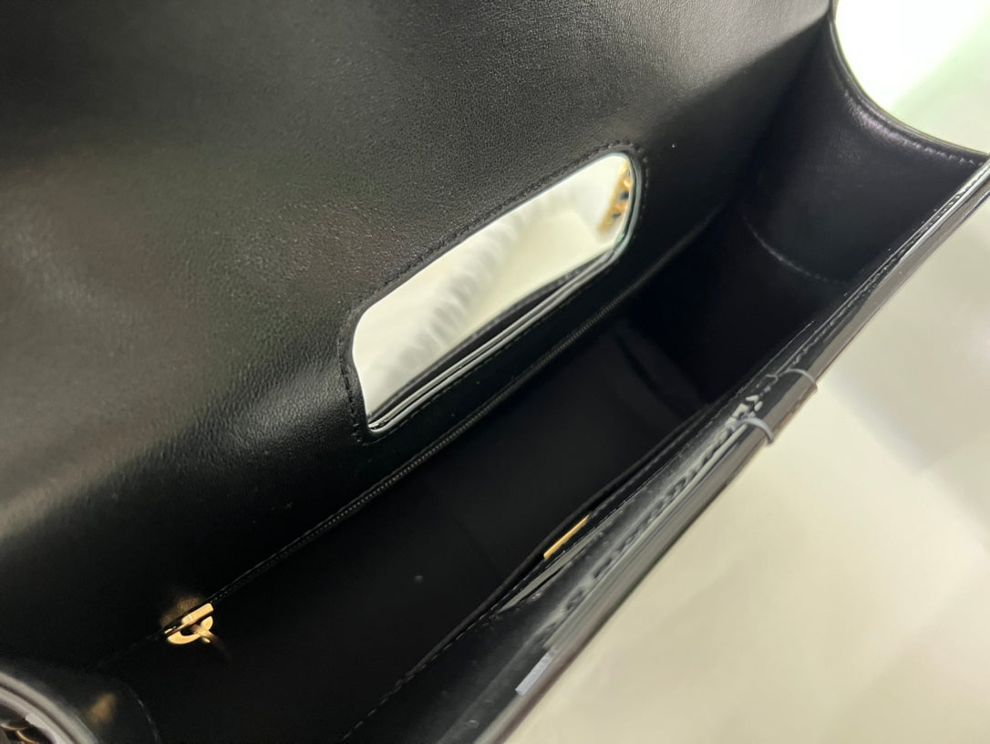Chanel Quilted Patent Leather 31 Bag Black Gold Hardware