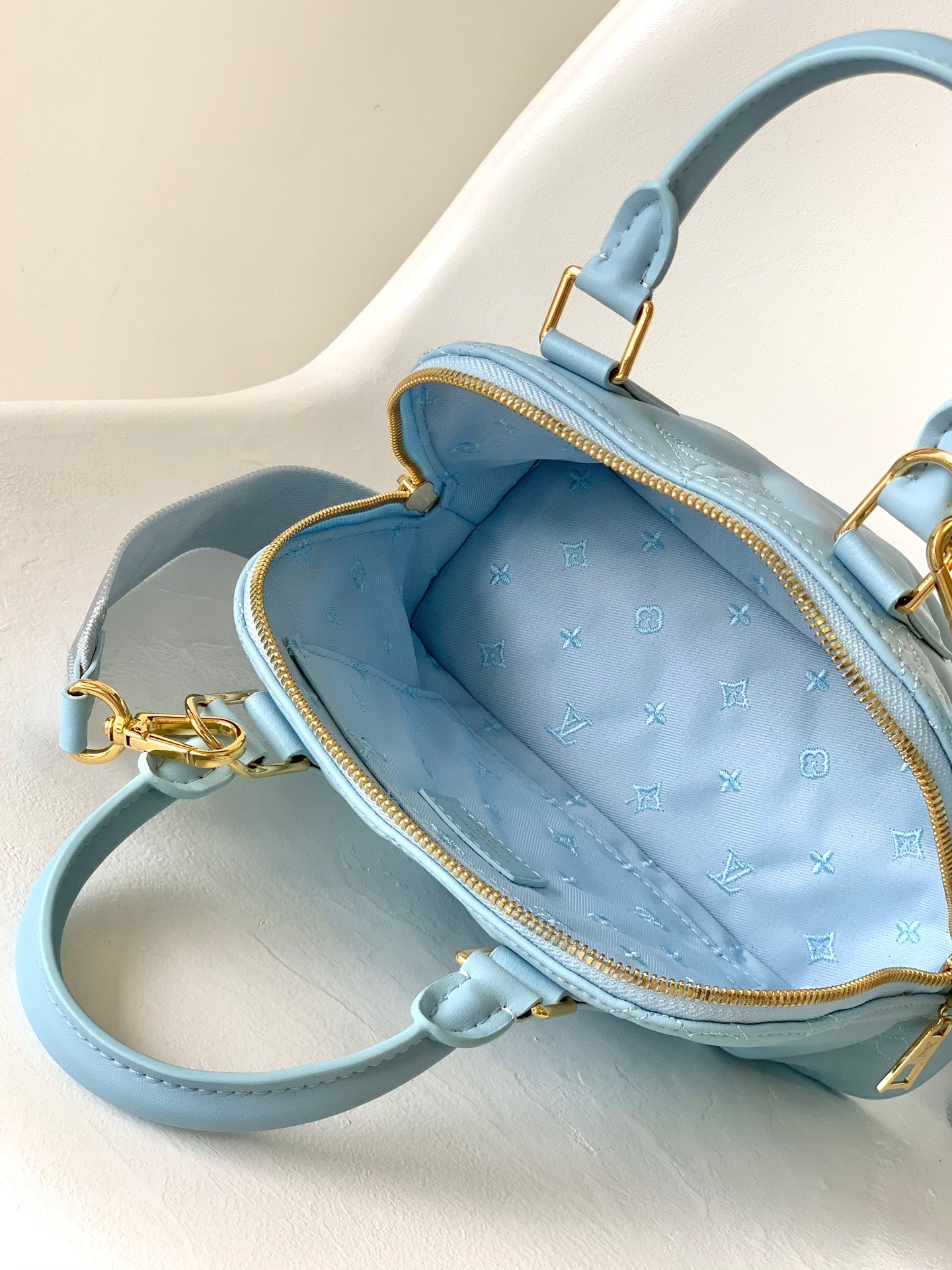 Louis Vuitton Alma BB Monogram Empreinte Leather Handbag - Light Blue