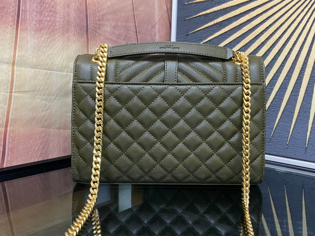 Saint Laurent Medium College Shoulder Bag in Olive Green Quilted Leather