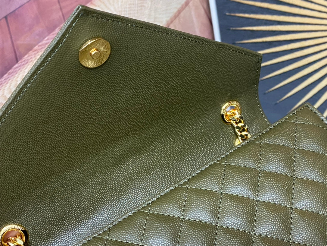 Saint Laurent Medium College Shoulder Bag in Olive Green Quilted Leather