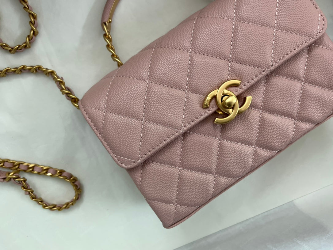 Chanel Small Flap Bag with Top Handle - Pink Quilted Lambskin with Gold-Tone Hardware