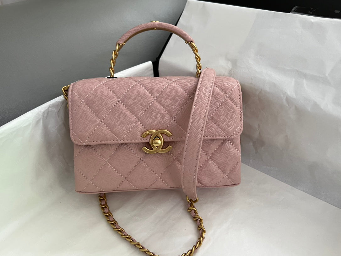 Chanel Small Flap Bag with Top Handle - Pink Quilted Lambskin with Gold-Tone Hardware