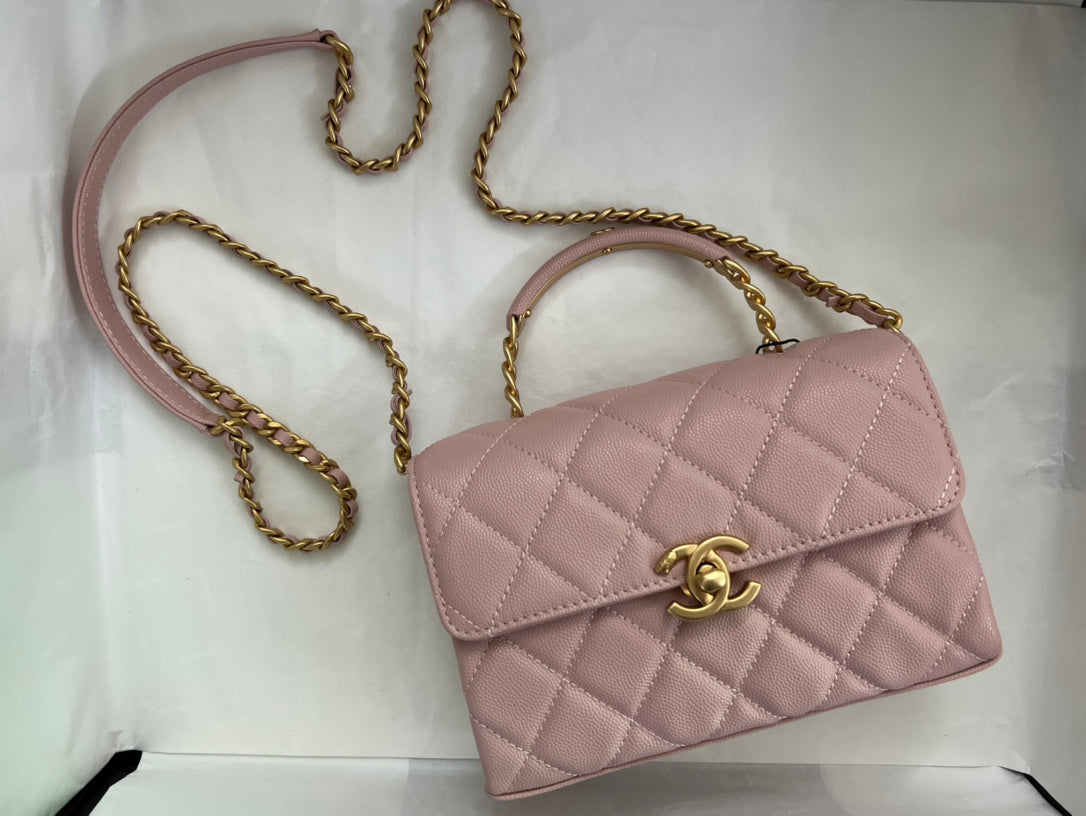 Chanel Small Flap Bag with Top Handle - Pink Quilted Lambskin with Gold-Tone Hardware