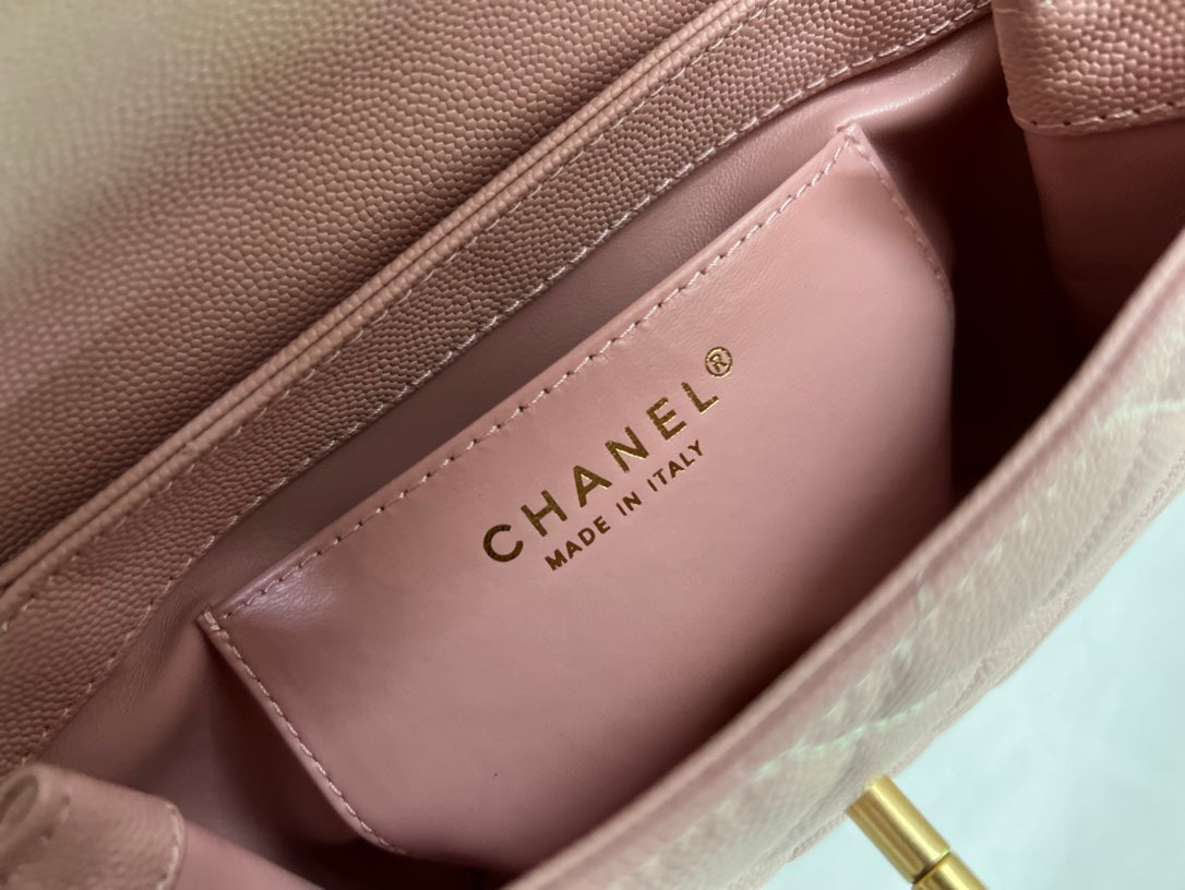 Chanel Small Flap Bag with Top Handle - Pink Quilted Lambskin with Gold-Tone Hardware