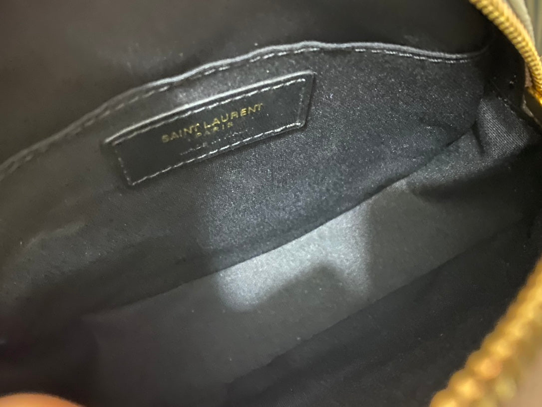 Saint Laurent Vinyle Round Camera Bag in Chevron-Quilted Leather - White