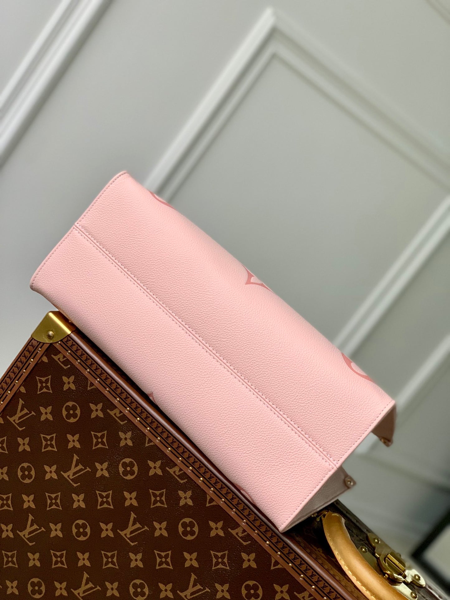 Louis Vuitton Onthego MM Monogram Empreinte Giant Leather Tote - Rose Trianon/Creme Pink