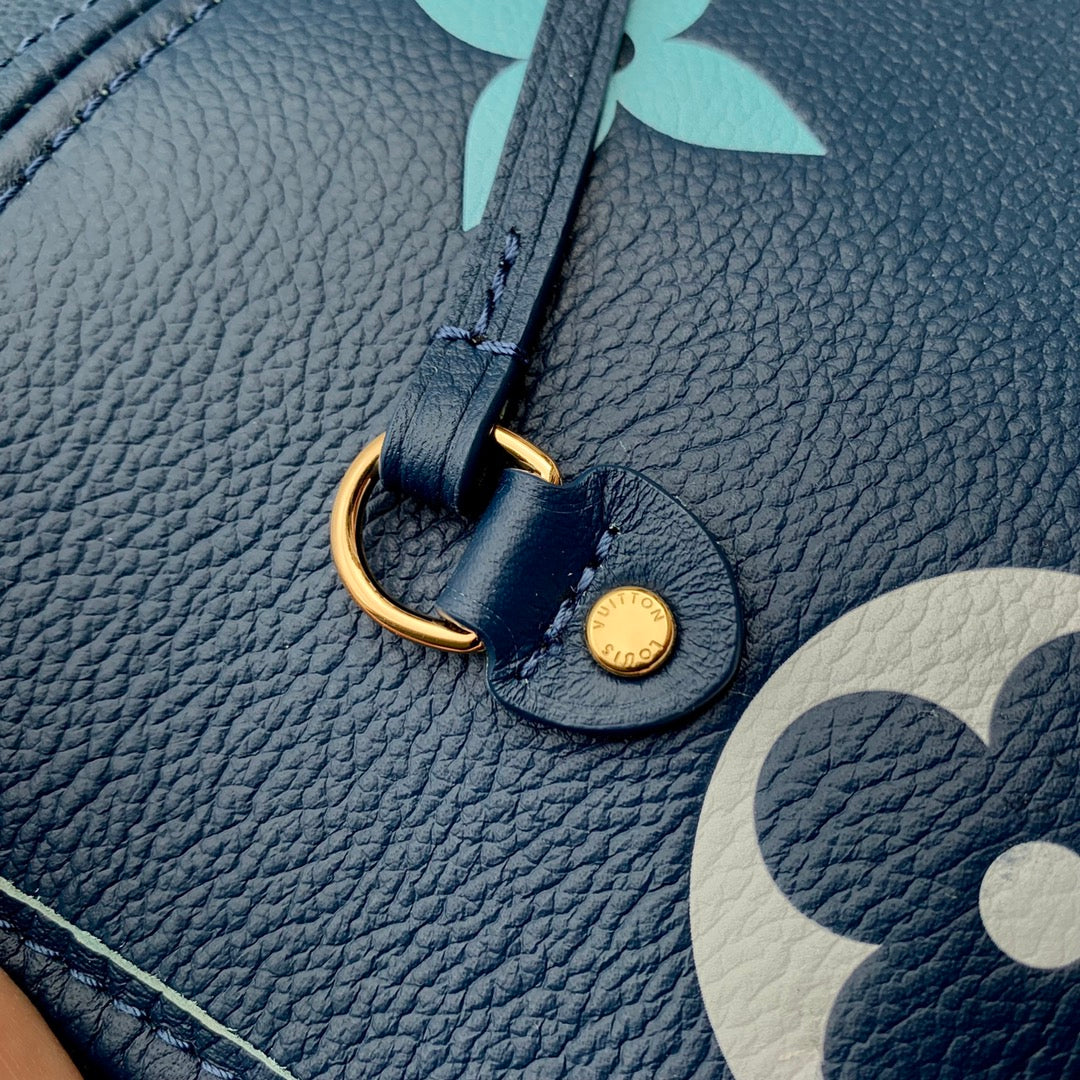 Louis Vuitton Neverfull MM Navy Monogram Empreinte Leather Tote Bag