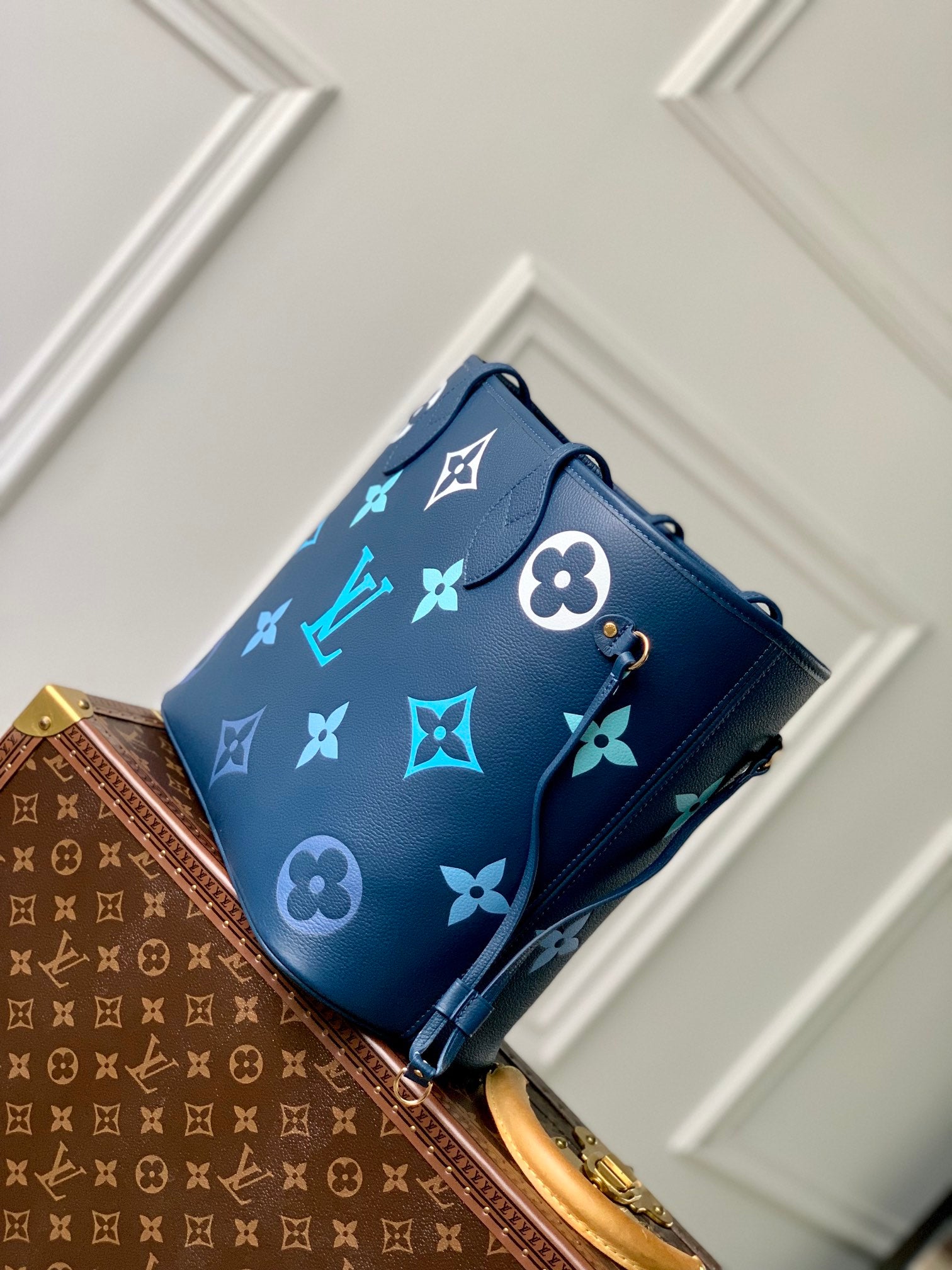 Louis Vuitton Neverfull MM Navy Monogram Empreinte Leather Tote Bag
