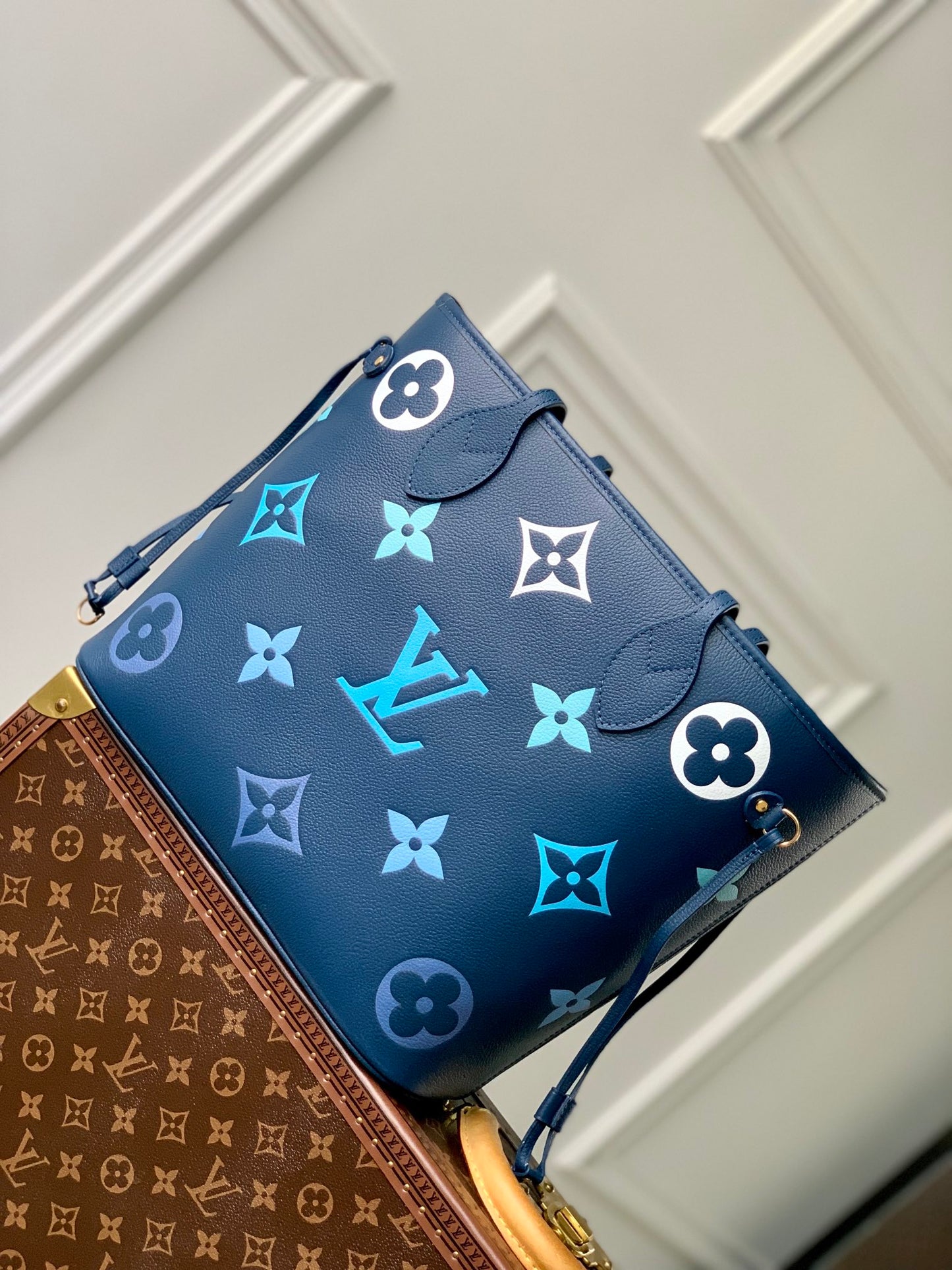 Louis Vuitton Neverfull MM Navy Monogram Empreinte Leather Tote Bag