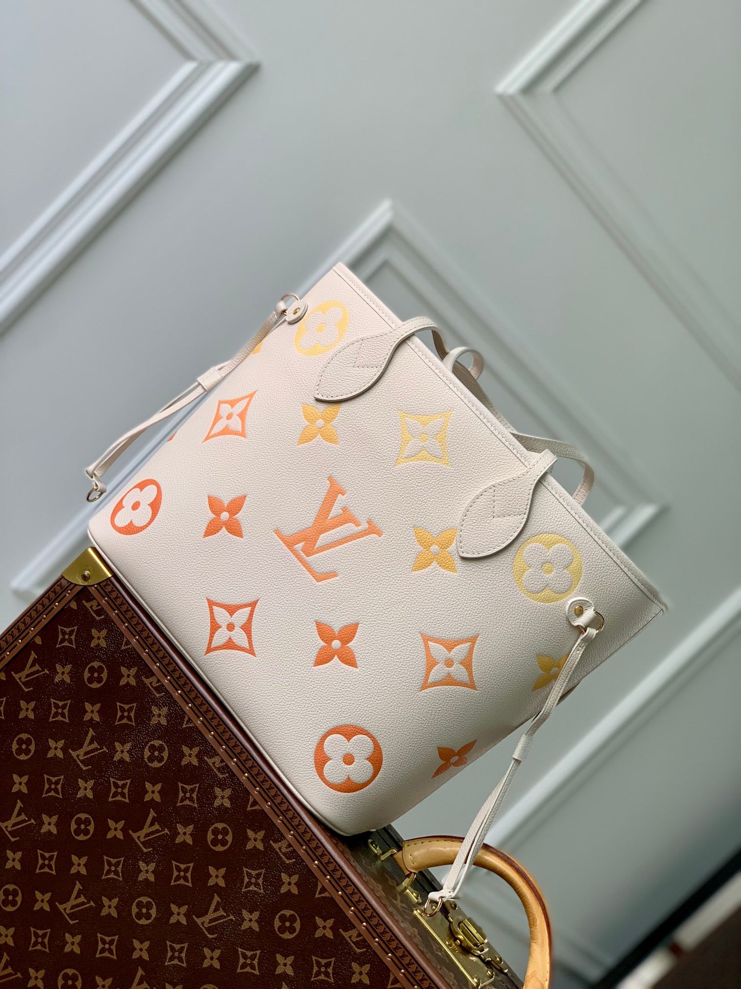Louis Vuitton Neverfull MM Monogram Empreinte Leather Tote Bag - Rose Trianon/Saffron