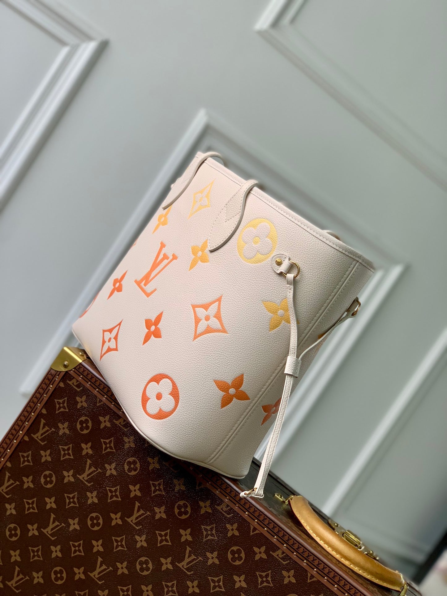 Louis Vuitton Neverfull MM Monogram Empreinte Leather Tote Bag - Rose Trianon/Saffron