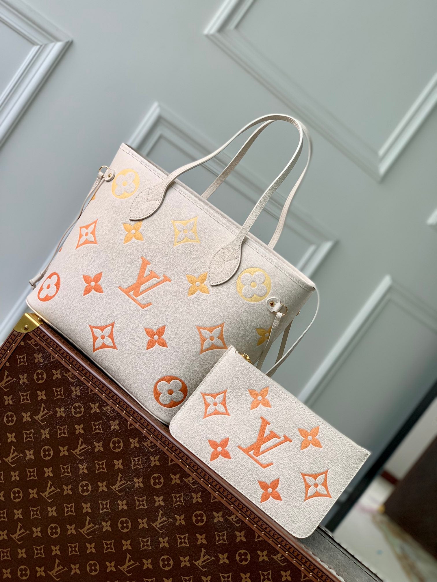 Louis Vuitton Neverfull MM Monogram Empreinte Leather Tote Bag - Rose Trianon/Saffron