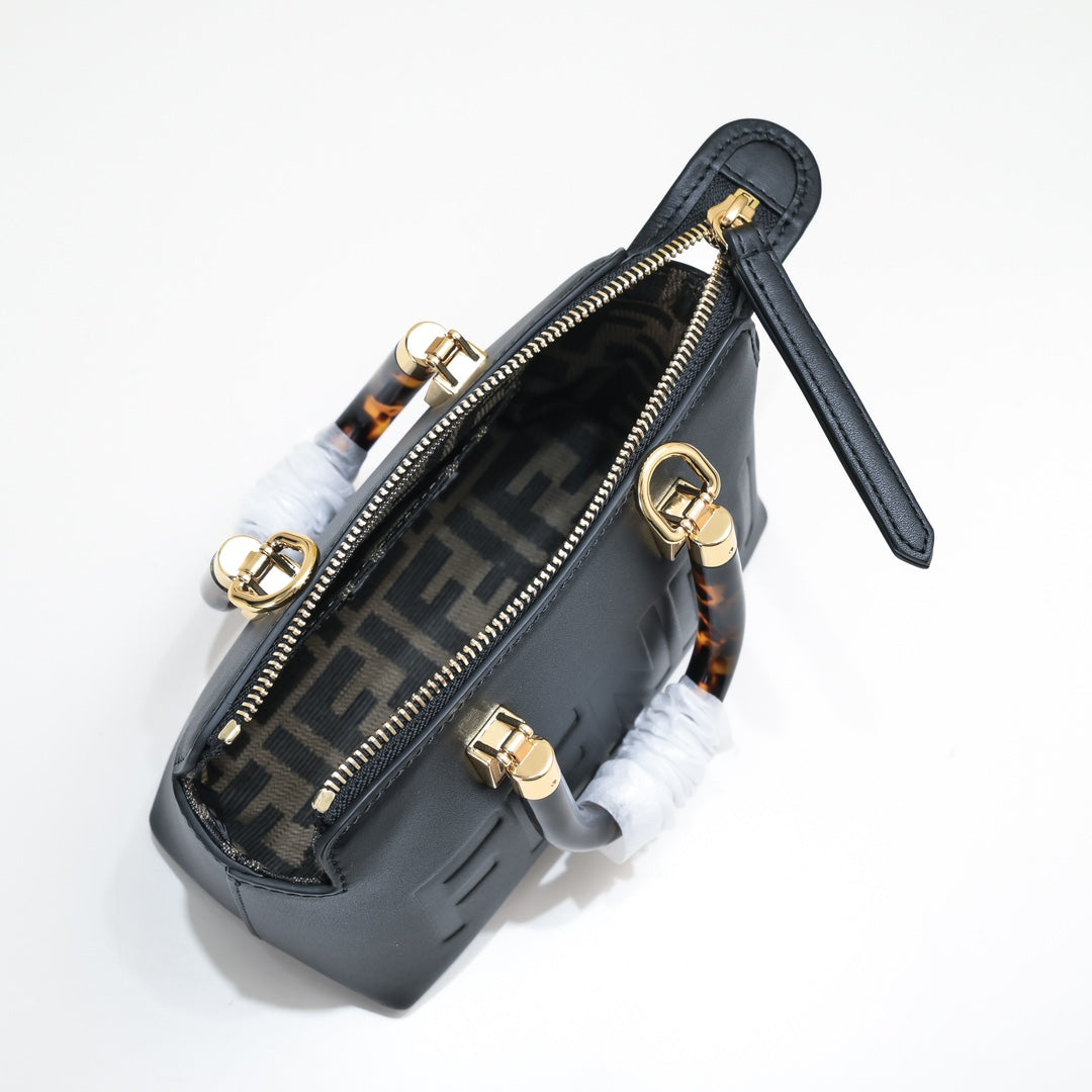 Fendi By The Way Mini Leather Bag with Tortoiseshell Handles - Black