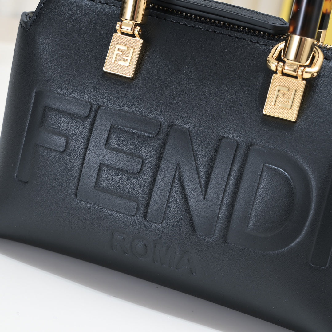 Fendi By The Way Mini Leather Bag with Tortoiseshell Handles - Black