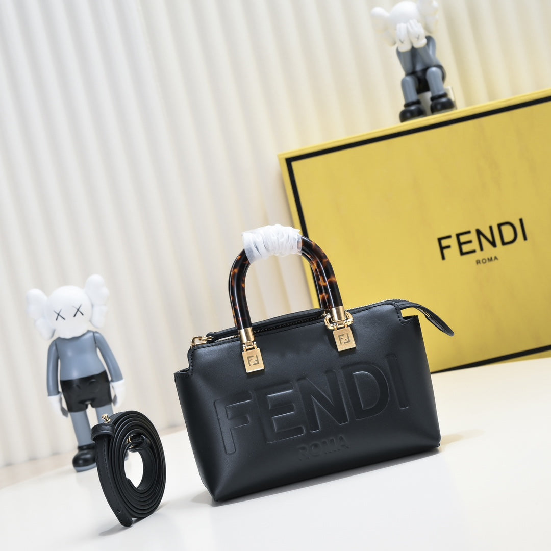 Fendi By The Way Mini Leather Bag with Tortoiseshell Handles - Black
