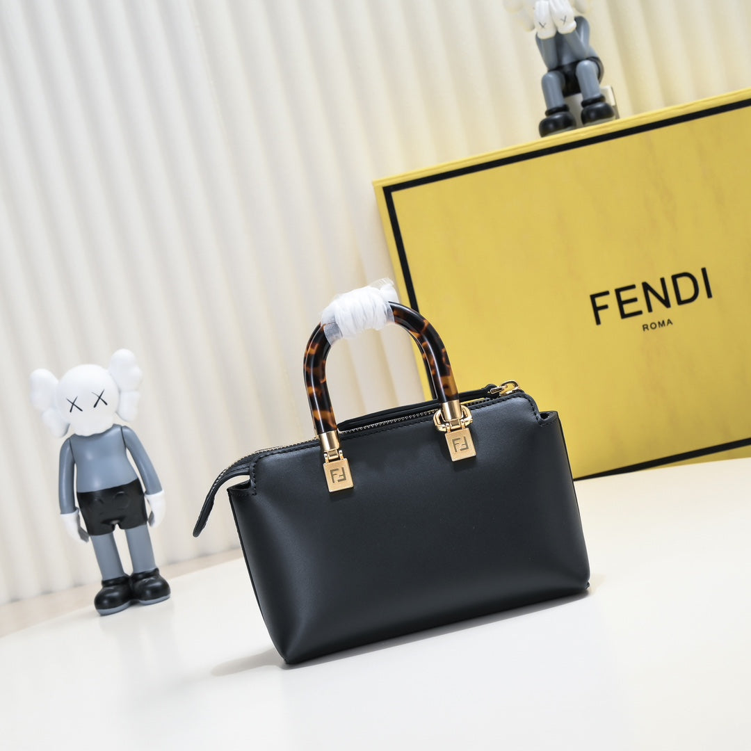 Fendi By The Way Mini Leather Bag with Tortoiseshell Handles - Black