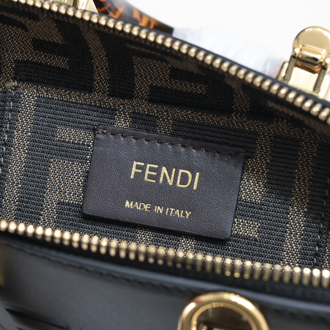 Fendi By The Way Mini Leather Bag with Tortoiseshell Handles - Black