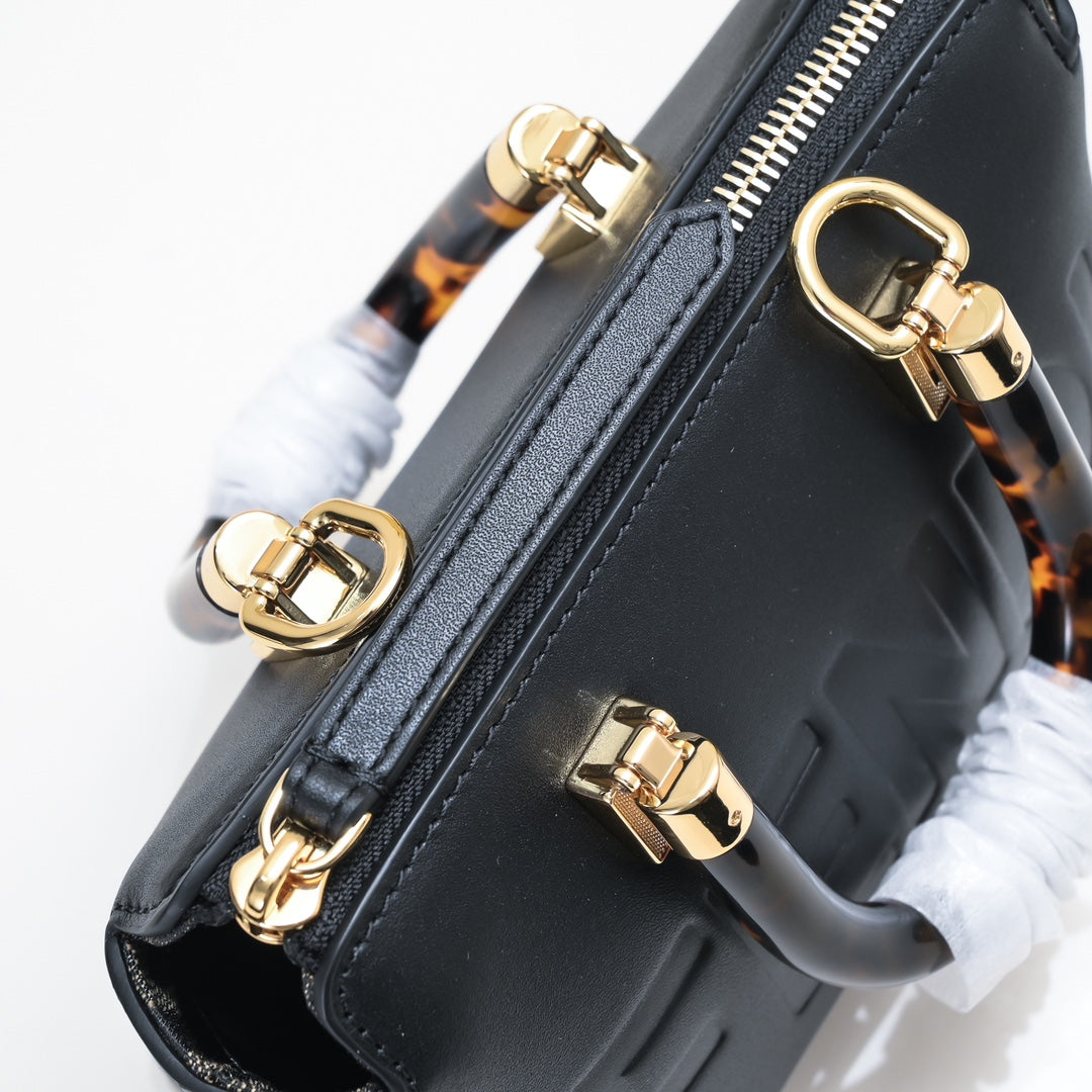 Fendi By The Way Mini Leather Bag with Tortoiseshell Handles - Black