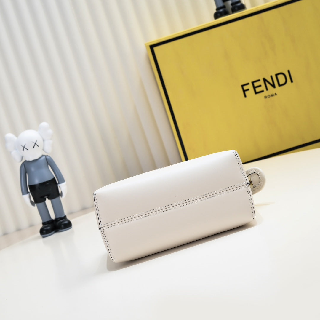 Fendi By The Way Mini Boston Bag White Leather with Tortoise Handles