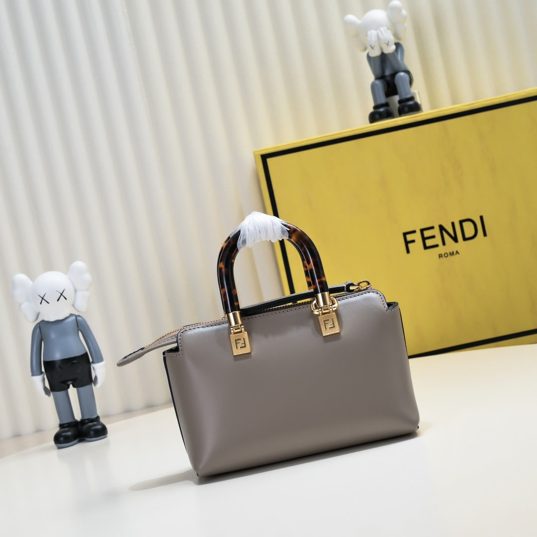 Fendi Roma By The Way Mini Grey Leather Boston Bag