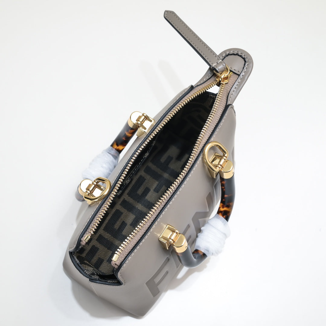 Fendi Roma By The Way Mini Grey Leather Boston Bag