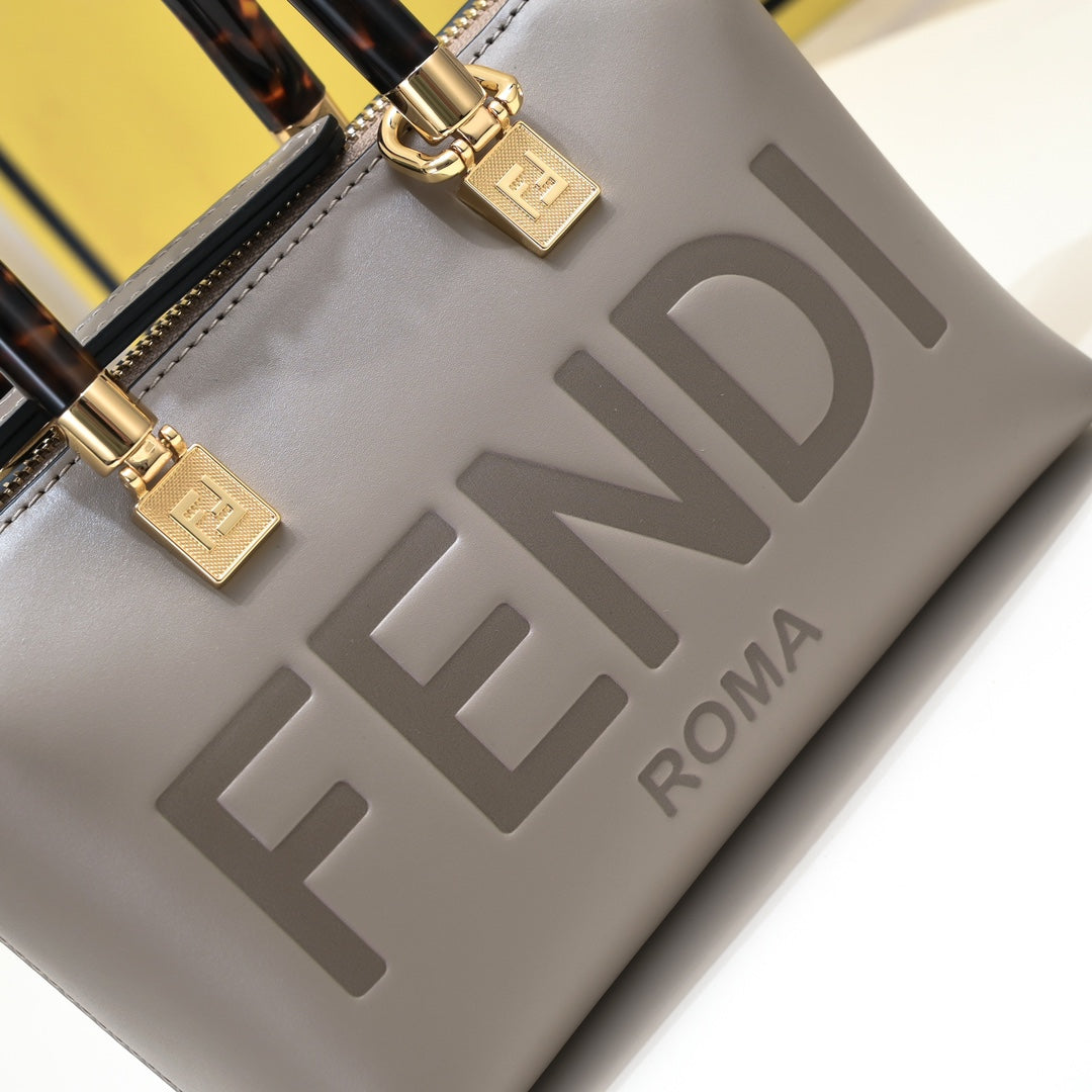 Fendi Roma By The Way Mini Grey Leather Boston Bag