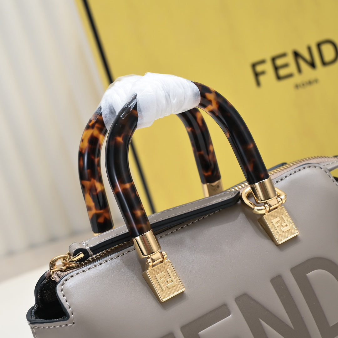 Fendi Roma By The Way Mini Grey Leather Boston Bag