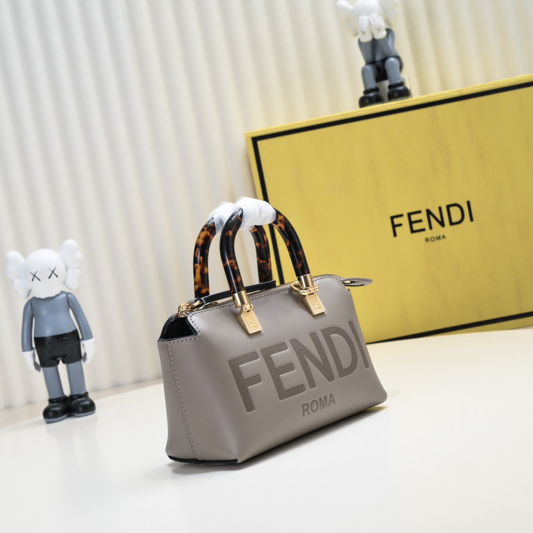 Fendi Roma By The Way Mini Grey Leather Boston Bag