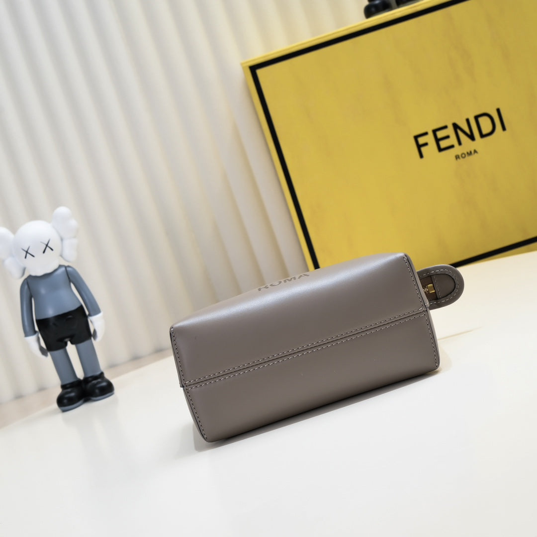 Fendi Roma By The Way Mini Grey Leather Boston Bag