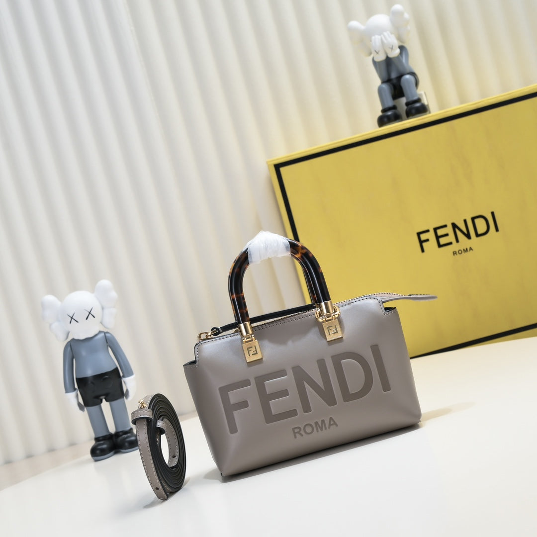 Fendi Roma By The Way Mini Grey Leather Boston Bag