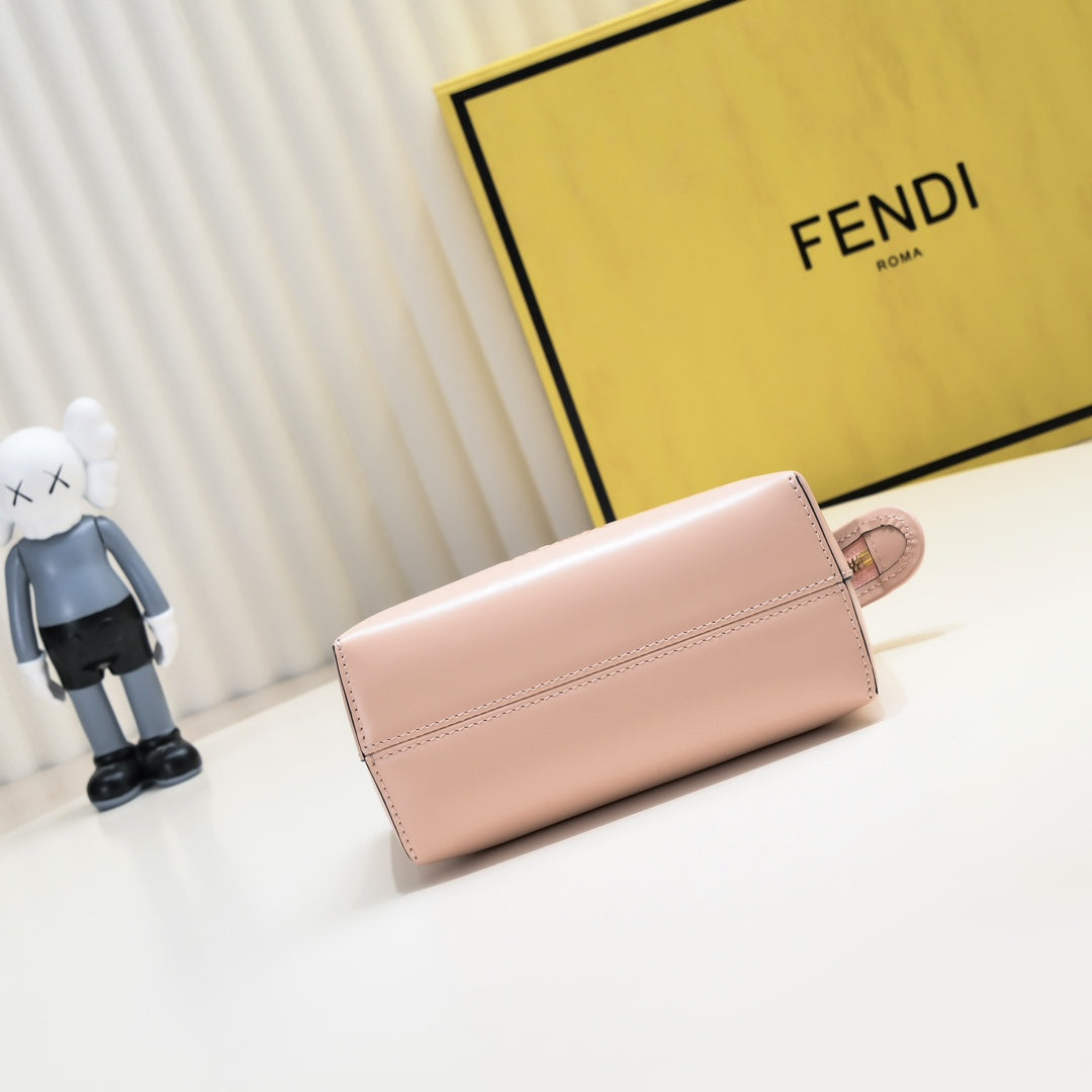 Fendi By The Way Mini Pink Leather Boston Bag with Embossed Logo and Tortoiseshell Handles