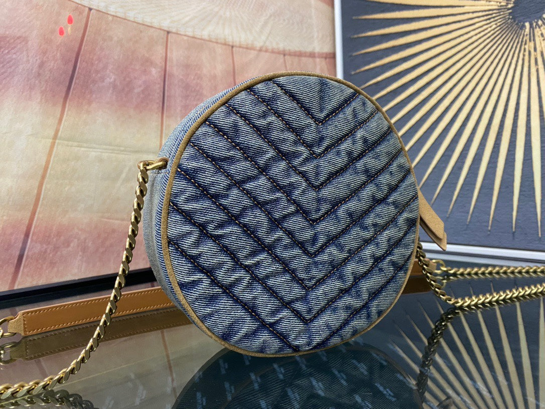 Saint Laurent Vinyle Round Camera Bag in Quilted Denim - Blue