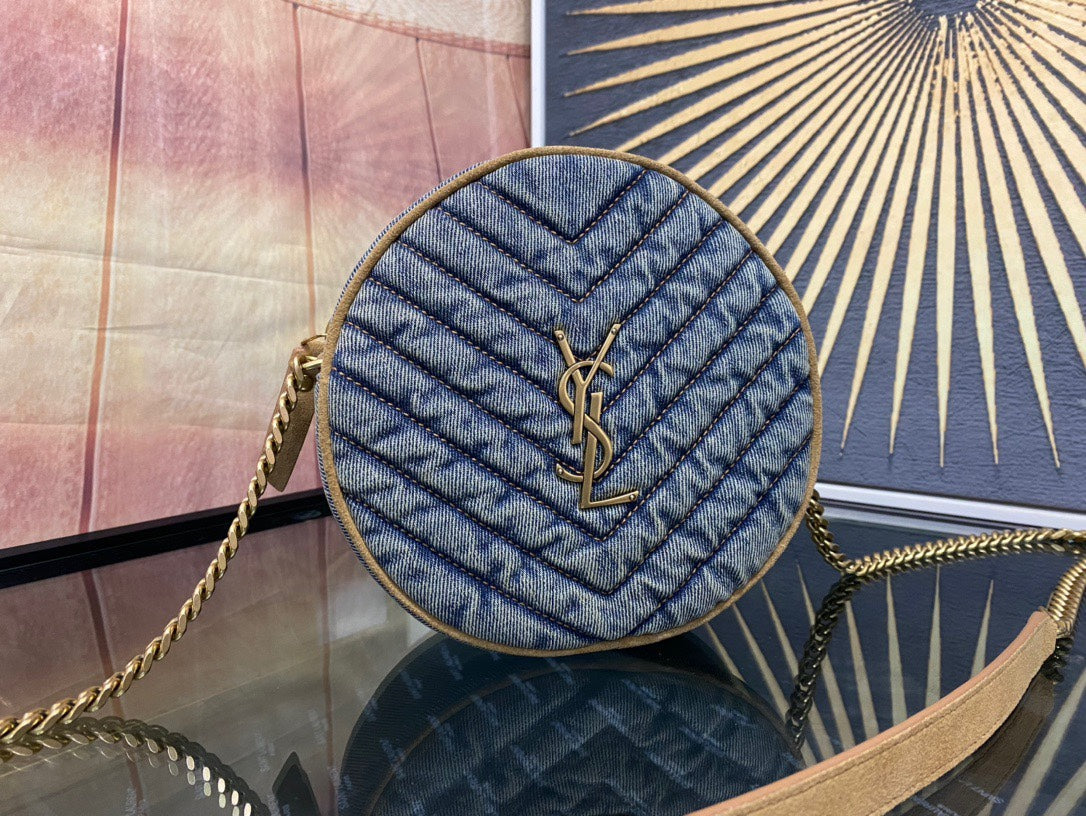 Saint Laurent Vinyle Round Camera Bag in Quilted Denim - Blue