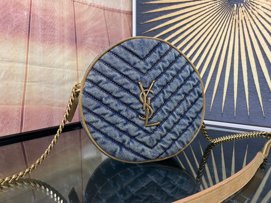 Saint Laurent Vinyle Round Camera Bag in Quilted Denim - Blue