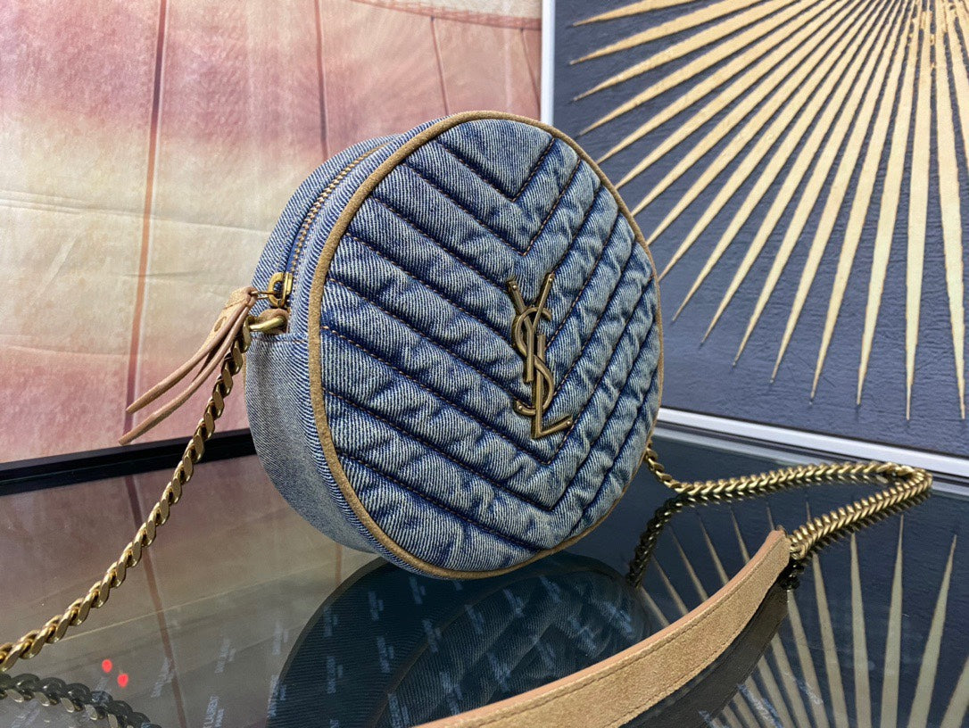 Saint Laurent Vinyle Round Camera Bag in Quilted Denim - Blue