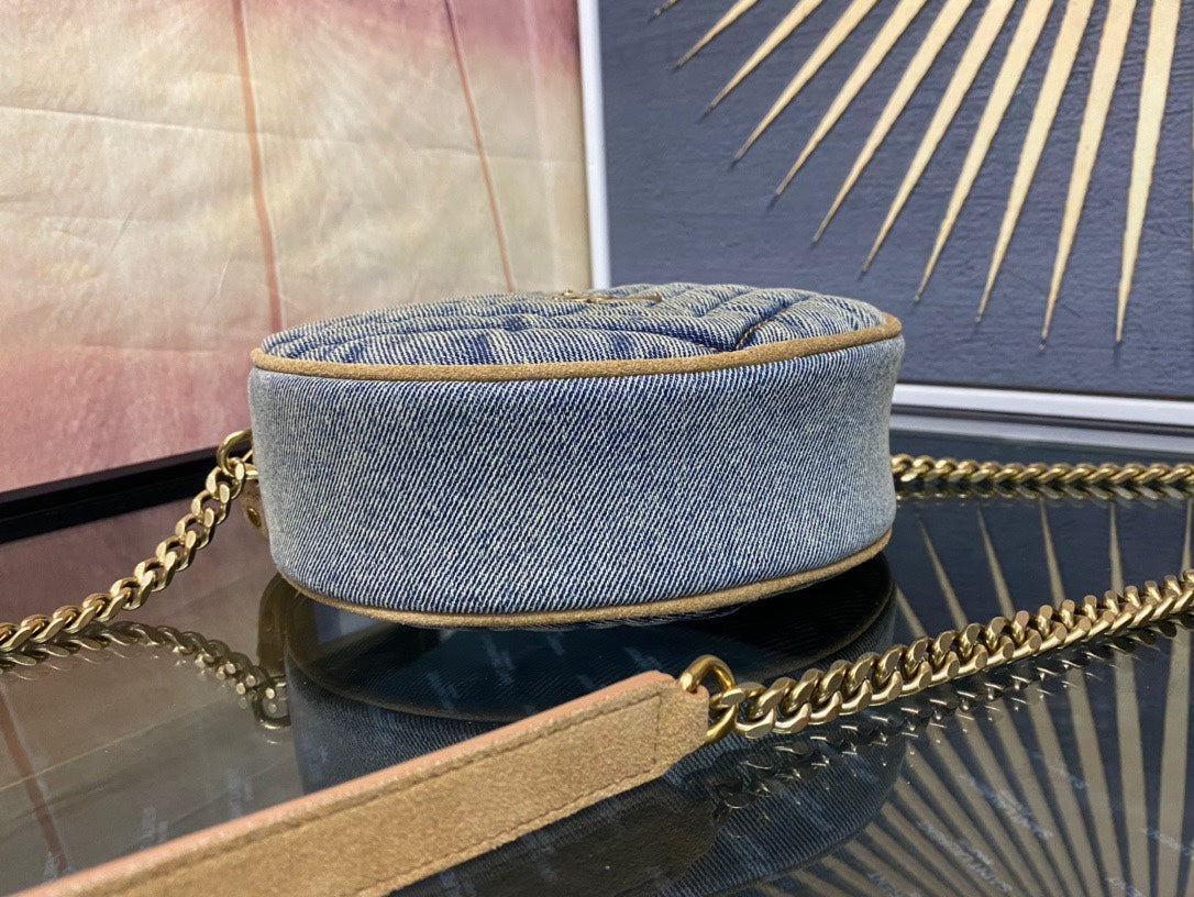 Saint Laurent Vinyle Round Camera Bag in Quilted Denim - Blue