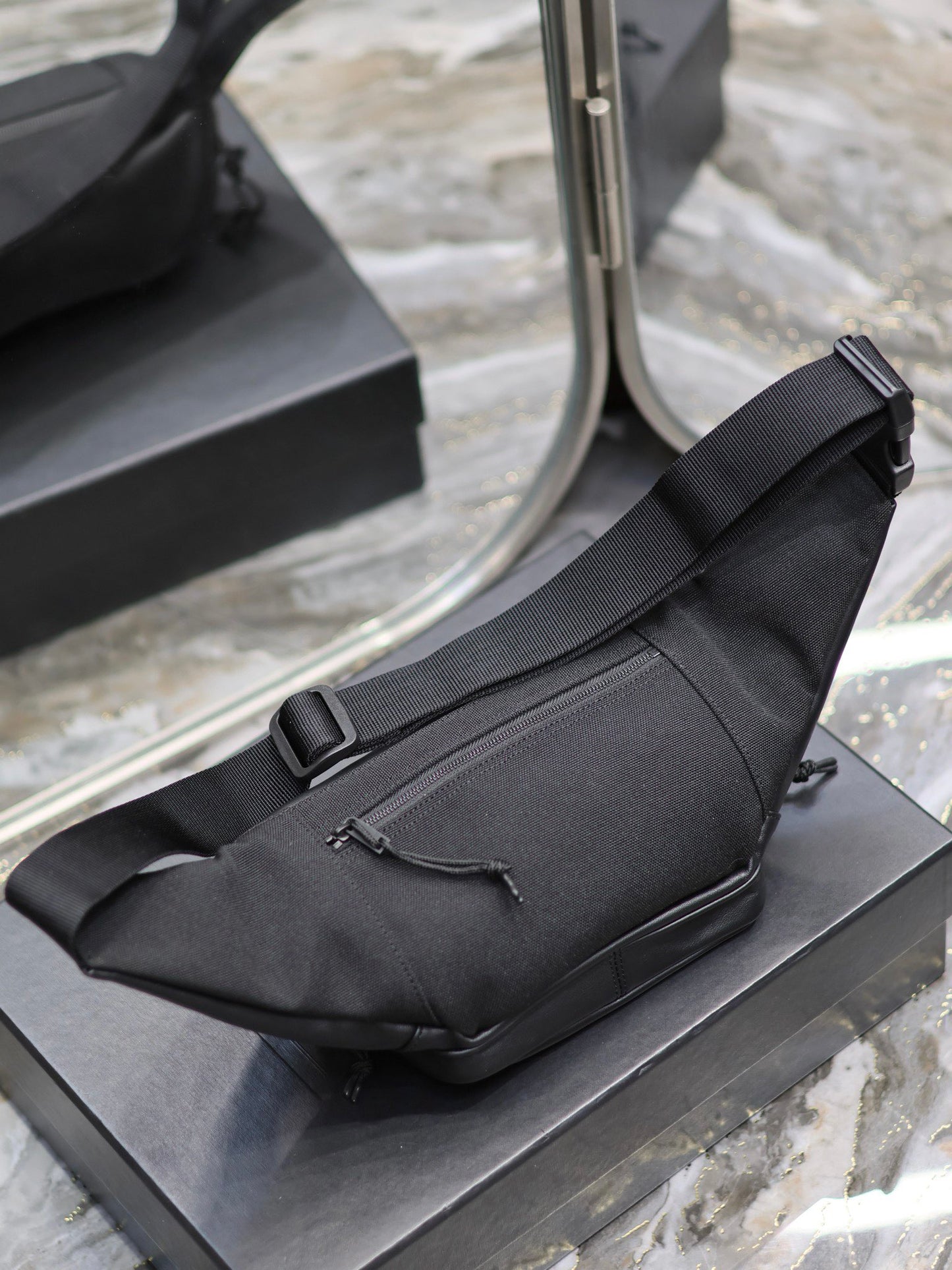 Saint Laurent Embossed Black Leather Belt Bag