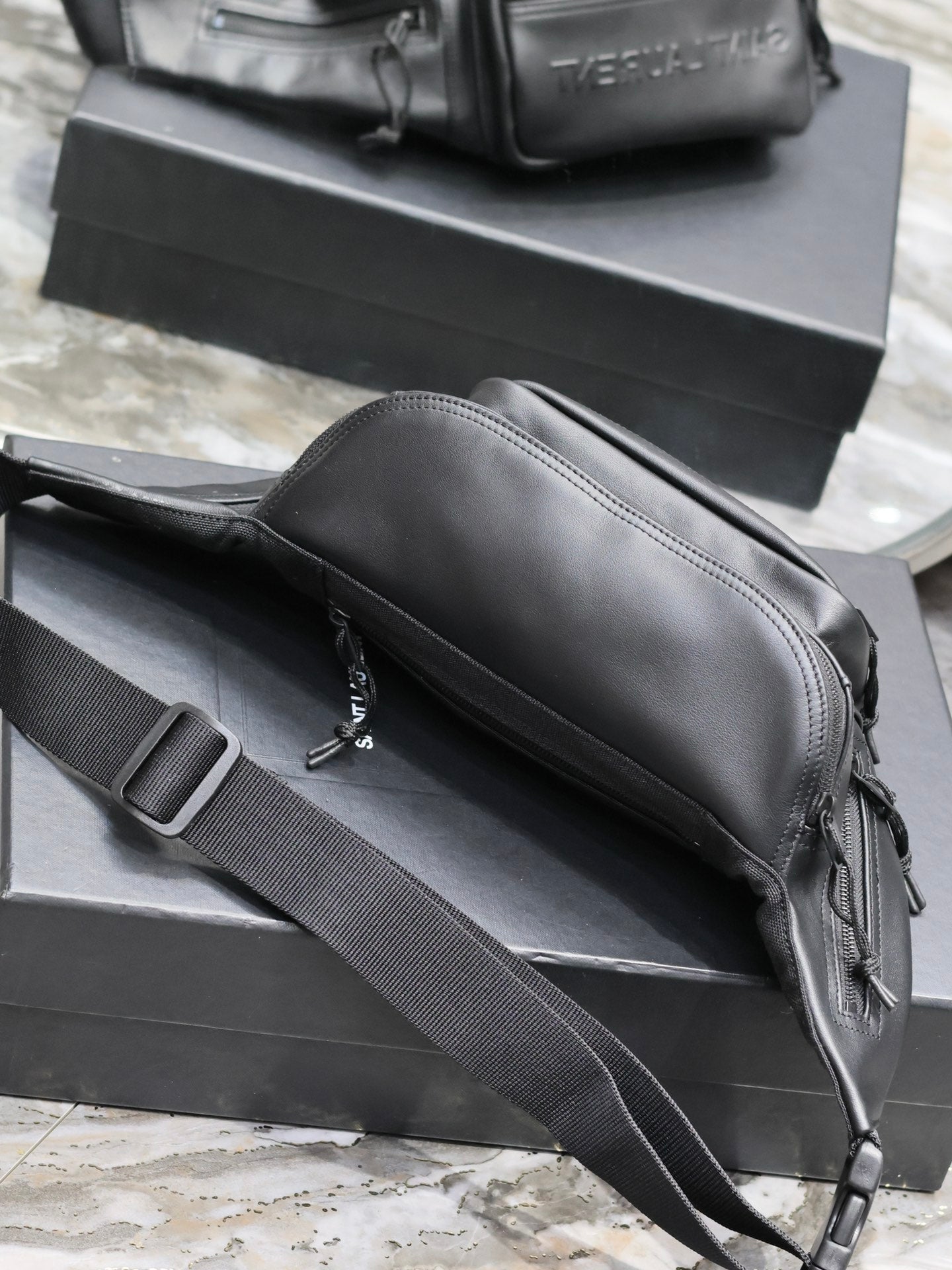 Saint Laurent Embossed Black Leather Belt Bag