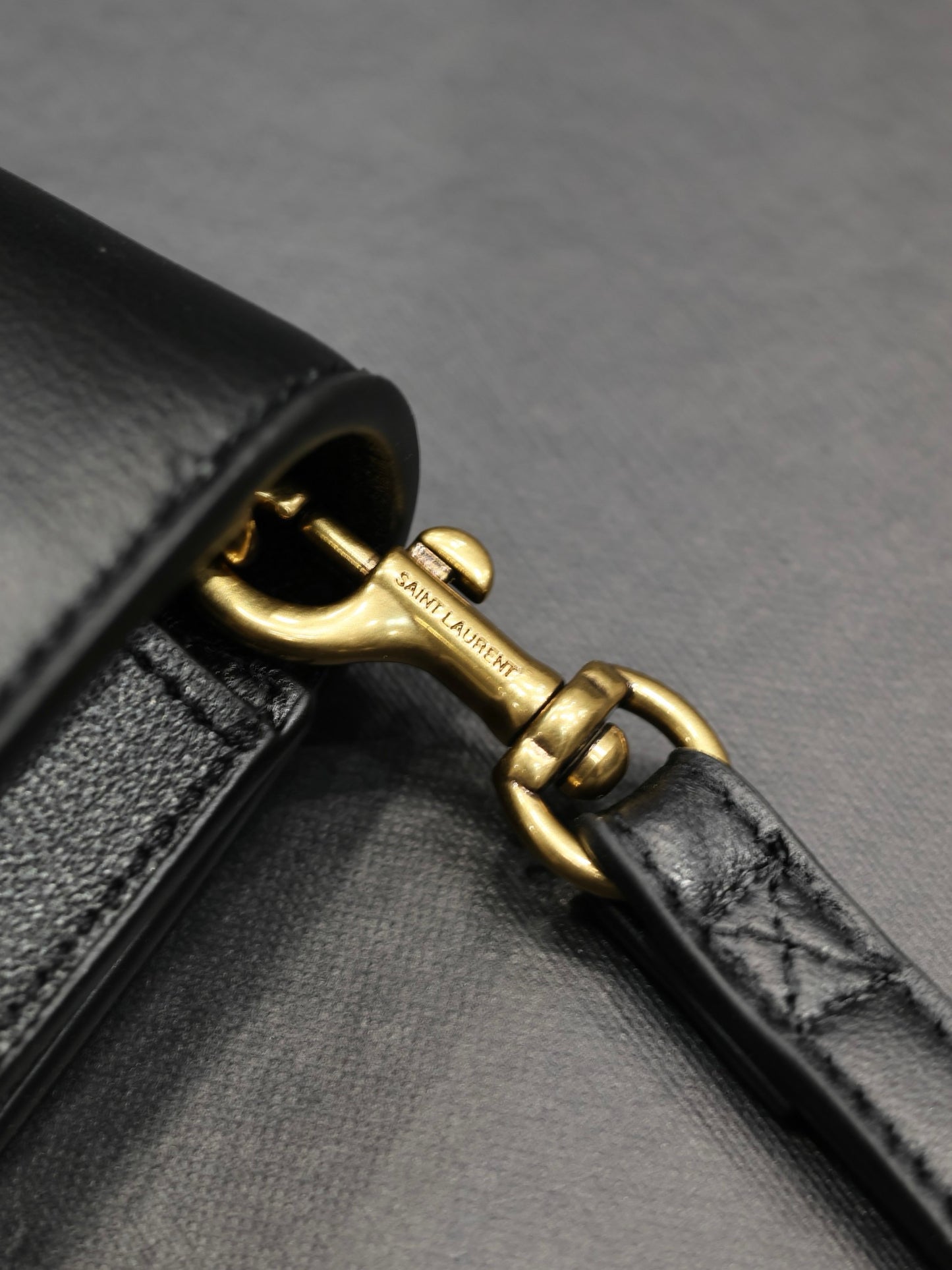 Saint Laurent YSL Black Leather Envelope Clutch Bag with Gold-Tone Logo