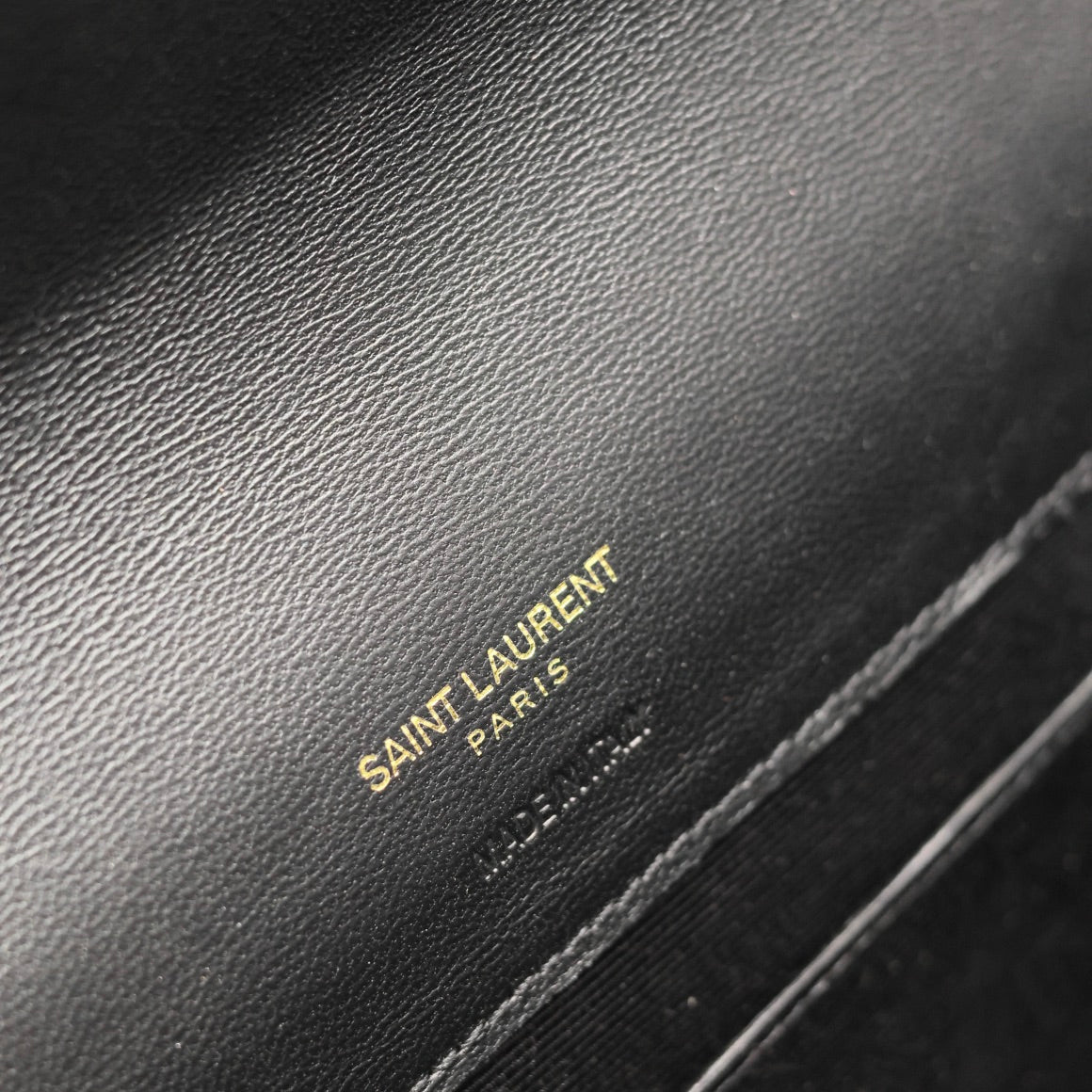 Saint Laurent YSL Black Leather Envelope Clutch Bag with Gold-Tone Logo