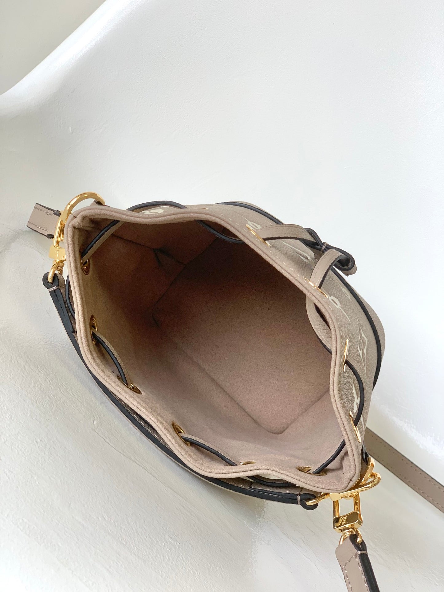Louis Vuitton Nano Noé Bucket Bag - Bicolor Monogram Empreinte Leather - Turtledove/Cream