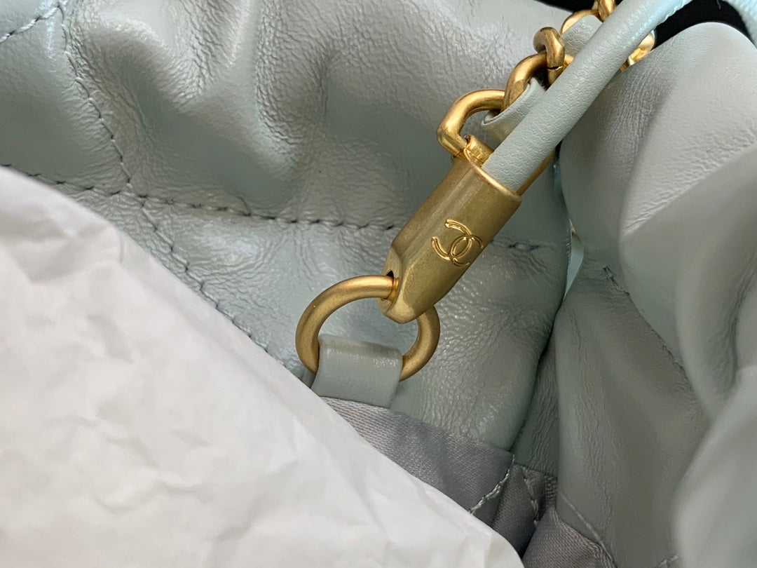 Chanel Mini Drawstring Pouch Bag with Gold-Tone Chain and Coin Charm - Mint Green